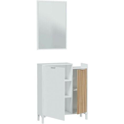 Mueble recibidor estrecho blanco + 2 espejos verticales