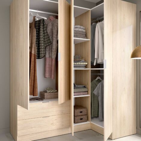 Dmora - Armario Dmellin, Mueble de esquina para dormitorio, Armario de esquina con 4 puertas batientes, 174x91h184 cm, Roble