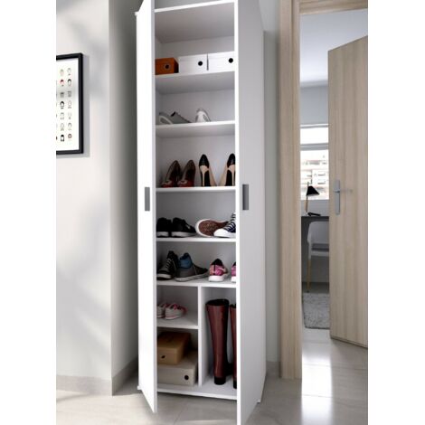 Dmora - Armario multiusos Suretta, Unidad de almacenamiento multifunción, Armario con 2 puertas, 61x35h190 cm, Blanco