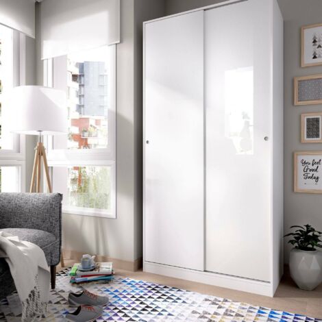 Dmora - Armario Kilimangiaro, Perchero para dormitorio, Armario con 2 puertas correderas, 100x50h204 cm, Blanco