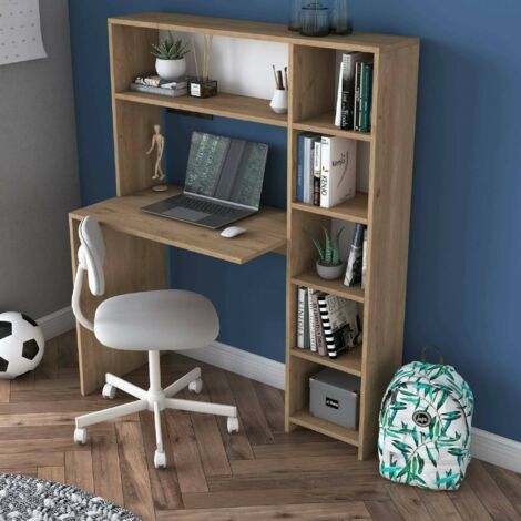 Dmora - Escritorio Dghin, Escritorio multiusos, Mesa de oficina para PC, El plan de trabajo, 113x40h142 cm, Roble