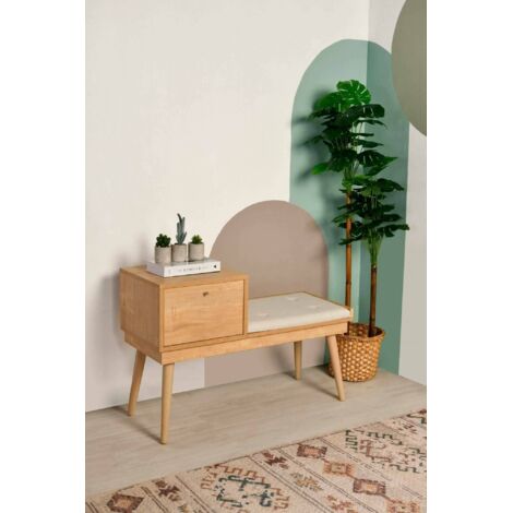 Dmora - Mesa Dabankwa, Banco multiusos, Asiento de invitados, Cofre multifuncional, 40x105h45 cm, Roble y Crema