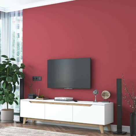 Dmora - Mueble de televisión Dguidoli, Aparador de salón, Mueble bajo para TV, Base de pared equipada, 180x35h49 cm, Blanco y Nogal