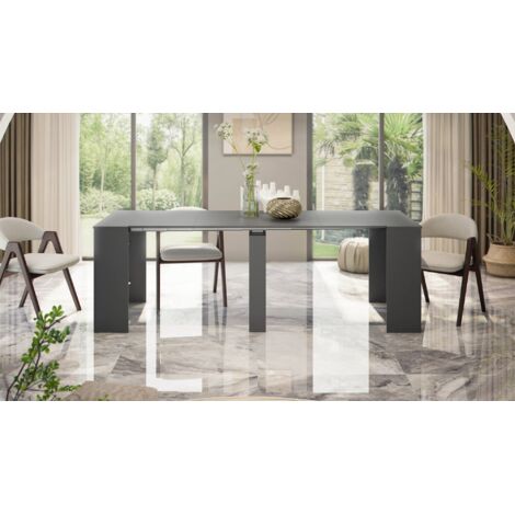 Dmora - Mesa consola Diluna, Mesa de comedor extensible, Mesa con extensiones multiusos que se puede extender hasta 10 asientos, 51/237x90h78 cm, Antracita