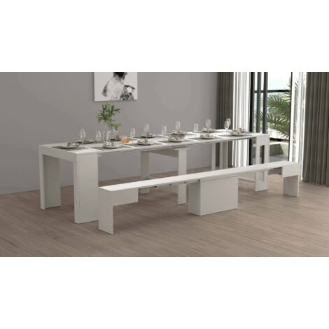 Dmora - Conjunto de mesa y sillas Crispin, Composición multiusos, Conjunto con consola y 1 banco extensible, 100% Made in Italy, 66x25h45 cm, Blanco, con embalaje reforzado