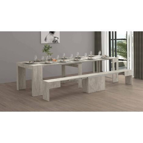 Dmora - Conjunto de mesa y sillas Crispin, Composición multiusos, Conjunto con consola y 1 banco extensible, 100% Made in Italy, 66x25h45 cm, Cemento, con embalaje reforzado