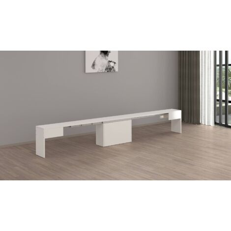 Dmora - Banco Yutu, Asiento para mesa de comedor, Banco individual extensible, 290x25h45 cm, Blanco brillante