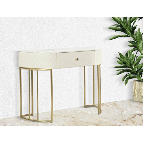 Dmora - Consola Niccolo, Mesa multiusos, Gabinete de soporte, Escritorio de pasillo, 100x40 h75 cm, Blanco y Oro (1/5)