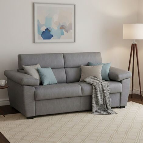 Dmora - Sofá cama 3 plazas Trino, Sofá convertible para salón, acolchado, desenfundable, calidad 100% Made in Italy, 225x95 h100 cm, Tórtola (1/5)