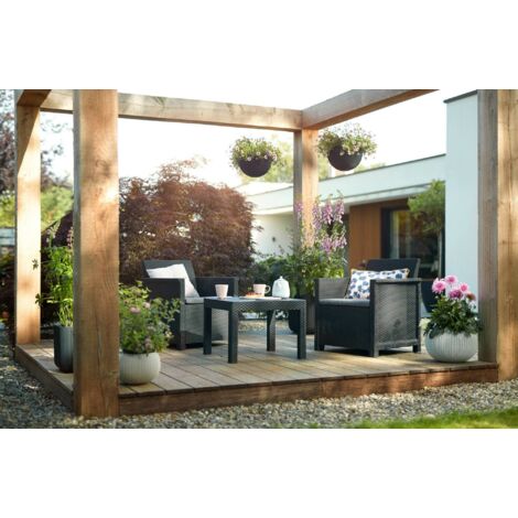 Dmora - Salón de exterior Petawawa, Salón al aire libre, Conjunto de balcón o jardín, Composición de salón exterior, 65x63 h74 cm, Antracita (1/3)
