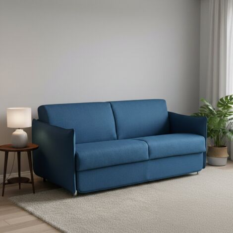 Dmora - Sofá cama 2 plazas Violante, Sofá convertible para salón, acolchado, desenfundable, calidad 100% Made in Italy, 160x95 h90 cm, Azul (1/5)