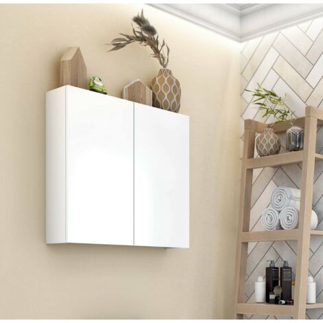Dmora - Armario mural Connell, Taquilla suspendida, Gabinete de pared, Armario auxiliar multifuncional, 60x16 h60 cm, Blanco brillante
