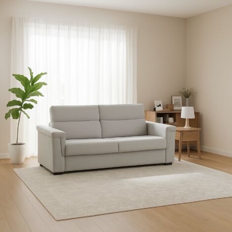 Dmora - Sofá cama 2 plazas Brusasco, Sofá convertible para salón, acolchado, desenfundable, calidad 100% Made in Italy, 205x95 h100 cm, Gris claro (1/5)
