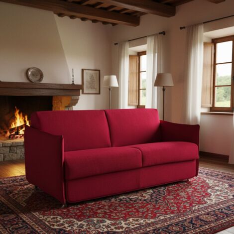 Dmora - Sofá cama 3 plazas Cecina, Sofá convertible para salón, acolchado, desenfundable, calidad 100% Made in Italy, 200x95 h90 cm, Rojo (1/5)