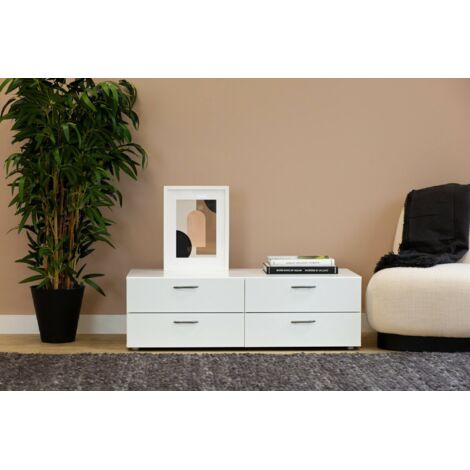 Dmora - Cajonera Gignod, Cómoda multiusos, Cómoda de dormitorio, Gabinete con cajones, 111x52 h35 cm, Blanco (1/5)