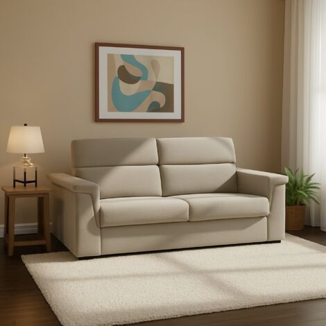 Dmora - Sofá cama 2 plazas Biscossi, Sofá convertible para salón, acolchado, desenfundable, calidad 100% Made in Italy, 205x95 h100 cm, Tórtola (1/5)