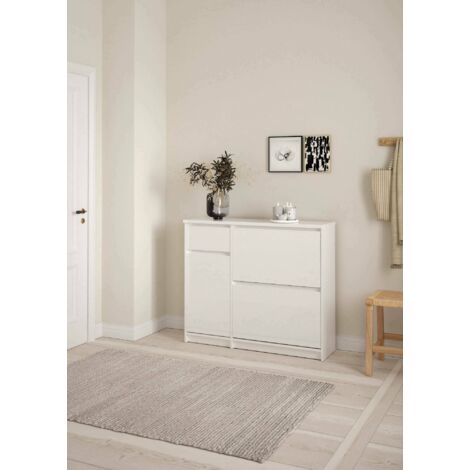Dmora - Zapatero Todd, Zapatero, Armario de entrada multiusos, Zapatero, 109x32 h93 cm, Blanco brillante (1/5)