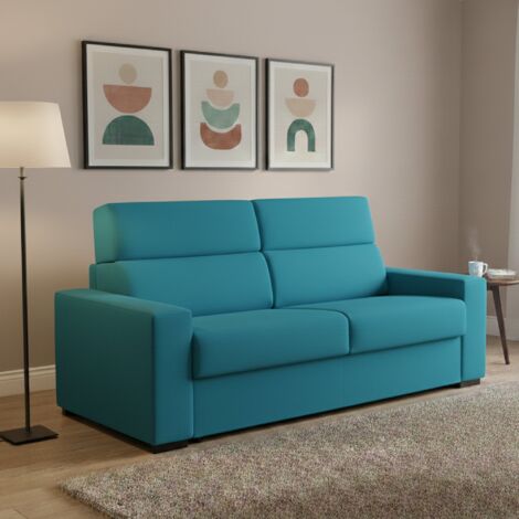 Dmora - Sofá cama 2 plazas Casabona, Sofá convertible para salón, acolchado, desenfundable, calidad 100% Made in Italy, 180x95 h100 cm, Azul claro (1/5)