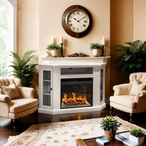 Dmora - Chimenea eléctrica Dtagliavin, Estufa eléctrica, Hogar eléctrico de pared, Chimenea moderna, Made in Italy, 126x78 h81 cm, Blanco