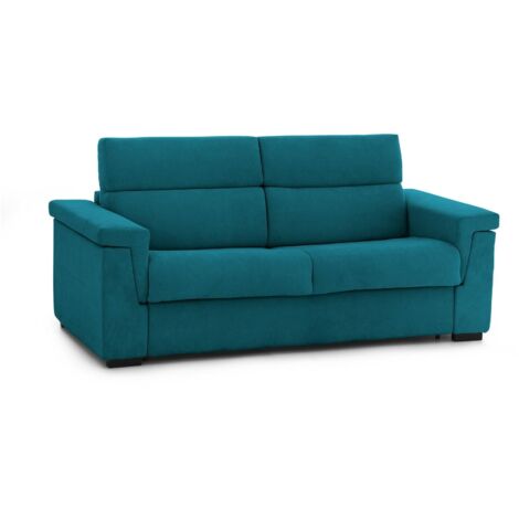 Dmora - Sofá cama 3 plazas Nus, Sofá convertible para salón, acolchado, desenfundable, calidad 100% Made in Italy, 225x95 h100 cm, Azul claro (1/5)