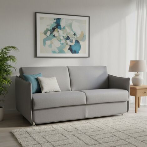 Dmora - Sofá cama 3 plazas Petronilla, Sofá convertible para salón, acolchado, desenfundable, calidad 100% Made in Italy, 200x95 h90 cm, Gris (1/5)