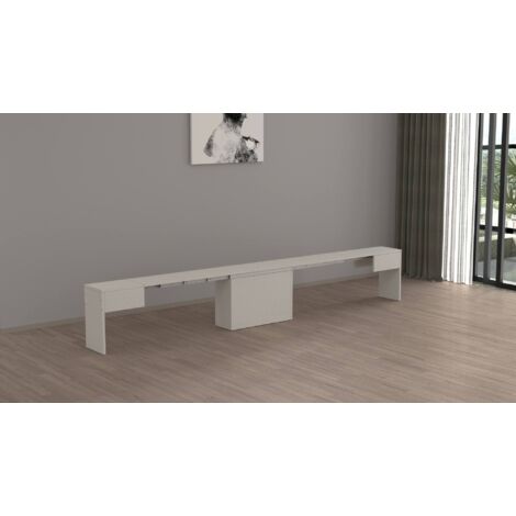 Dmora - Banco Ubertino, Asiento para mesa de comedor, Banco individual extensible, 290x25h45 cm, Blanco