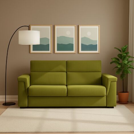 Dmora - Sofá cama 2 plazas Rigolato, Sofá convertible para salón, acolchado, desenfundable, calidad 100% Made in Italy, 185x95 h100 cm, Verde (1/5)