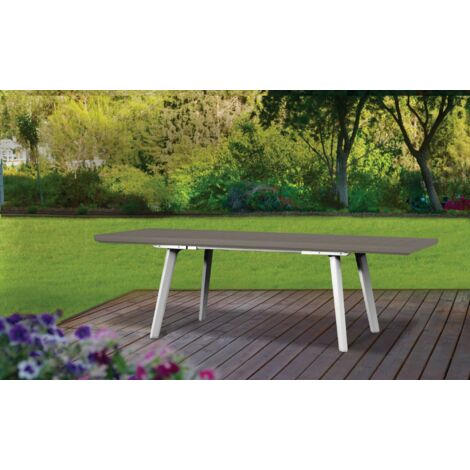 Dmora - Mesa de jardín Senago, Base de picnic, Mesa de comedor de jardín, Banco multiusos para exterior, 162x101 h77 cm, Blanco y Gris topo (1/5)