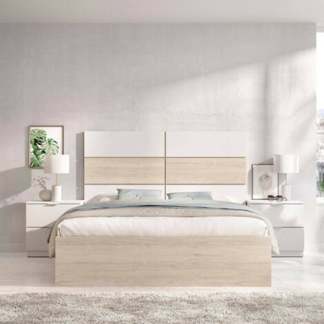 Dmora - Cama doble Costello, Sommier para dormitorio, Estructura de cama por habitación, Estructura del sostenedor del colchón, 267x205 h122 cm, Blanco y Roble (1/5)