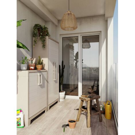 Dmora - Armario exterior Maschito, Mueble para exteriores, Mueble de jardín multiusos, Contenedor para balcón o garaje, Made in Italy, 80x44 h100 cm, Arena