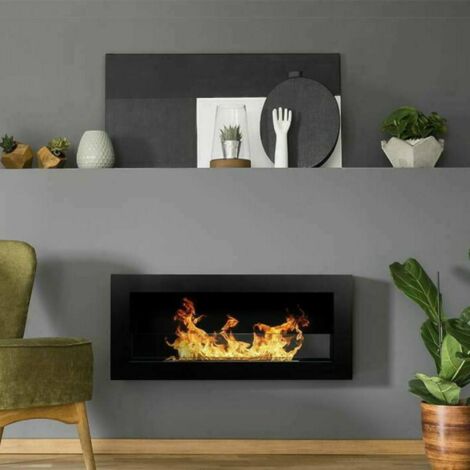 Dmora - Chimenea de bioetanol Coprincipi, Chimenea ecológica, Hogar sin humo, Calefactor de etanol, Made in Italy, 12x90 h40 cm, Negro