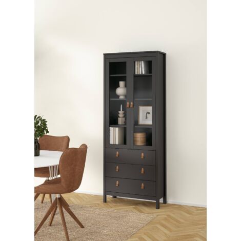 Dmora - Vitrina Laurette, Aparador de exposición, Vitrina multiusos, Aparador de salón, 78x33 h199 cm, Negro