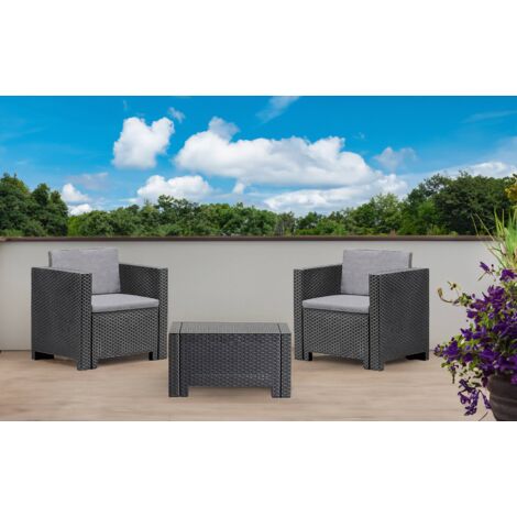 Dmora - Salón de exterior Camini, Salón al aire libre, Conjunto de balcón o jardín, Composición de salón exterior, Made in Italy, Antracita (1/4)