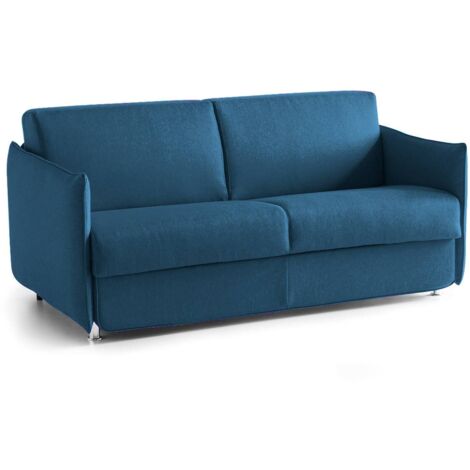 Dmora - Sofá cama 2 plazas Trissino, Sofá convertible para salón, acolchado, desenfundable, calidad 100% Made in Italy, 180x95 h90 cm, Azul (1/5)