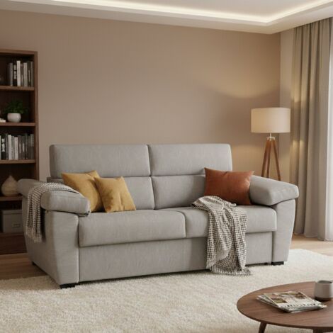 Dmora - Sofá cama 3 plazas Paceco, Sofá convertible para salón, acolchado, desenfundable, calidad 100% Made in Italy, 225x95 h100 cm, Beige (1/5)