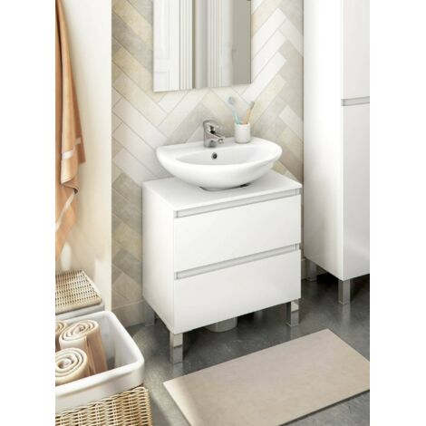 Dmora - Bajo el armario Avola, Mueble de baño, Contenedor de lavabo, Mueble fregadero, 60x40 h64 cm, Blanco brillante (1/5)