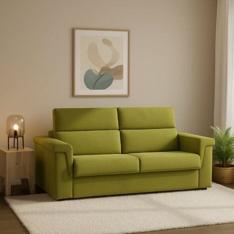 Dmora - Sofá cama 2 plazas Biscossi, Sofá convertible para salón, acolchado, desenfundable, calidad 100% Made in Italy, 205x95 h100 cm, Verde (1/5)