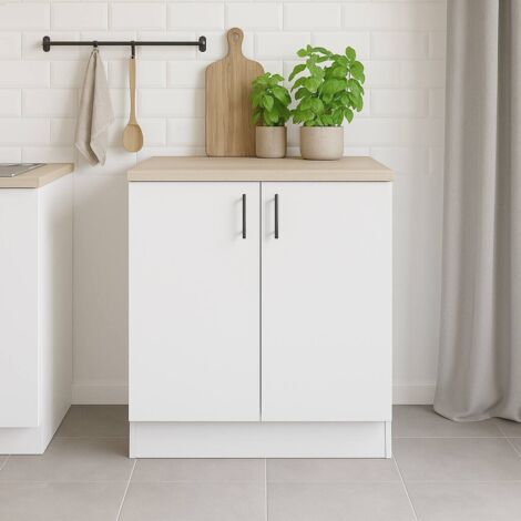 Dmora - Mueble para fregadero 2 puertas Nolia, Base para fregadero, Mueble con puertas, Estructura base para fregadero, 80x60 h90 cm, Blanco y Roble