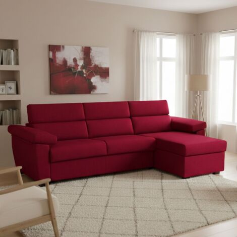 Dmora - Sofá cama con península Tolle, Sofá esquinero convertible para salón, acolchado, desenfundable, 100% Made in Italy, 285x160 h100 cm, Rojo (1/5)