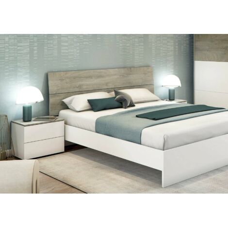 Dmora - Cabecero de cama Assago, Atrás, Cabecero de dormitorio, Reposacabezas, 176x6 h54 cm, Blanco y Roble (1/5)