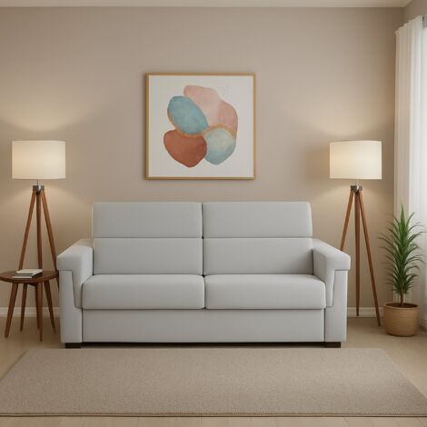 Dmora - Sofá cama 2 plazas Prospera, Sofá convertible para salón, acolchado, desenfundable, calidad 100% Made in Italy, 185x95 h100 cm, Gris claro (1/5)