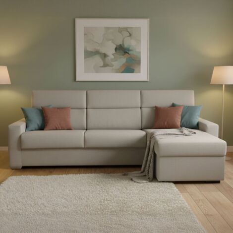 Dmora - Sofá cama con península Pusiano, Sofá esquinero convertible para salón, acolchado, desenfundable, 100% Made in Italy, 280x160 h100 cm, Tórtola (1/5)