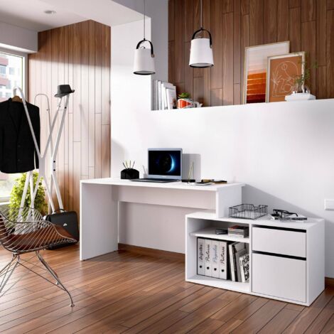 Dmora - Escritorio Ddiaw, Escritorio multiposiciones para oficina o dormitorio, Mesa de estudio esquina multiusos, 139x92h75 cm, Blanco
