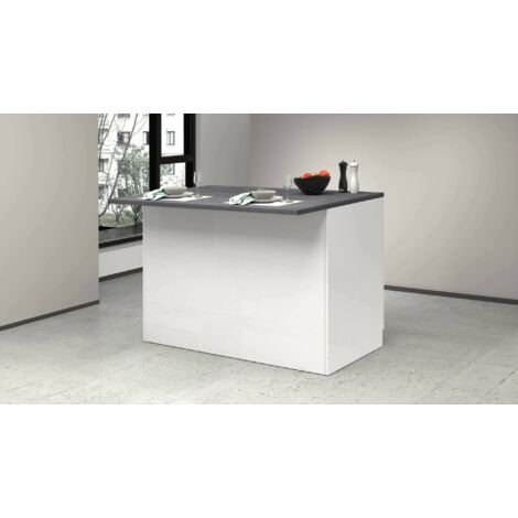 Dmora - Isla de cocina Emmanuel, mueble de cocina de 2 puertas, mesa auxiliar de almacenaje, 100% Made in Italy, 125x90h90 cm, Blanco brillo y pizarra