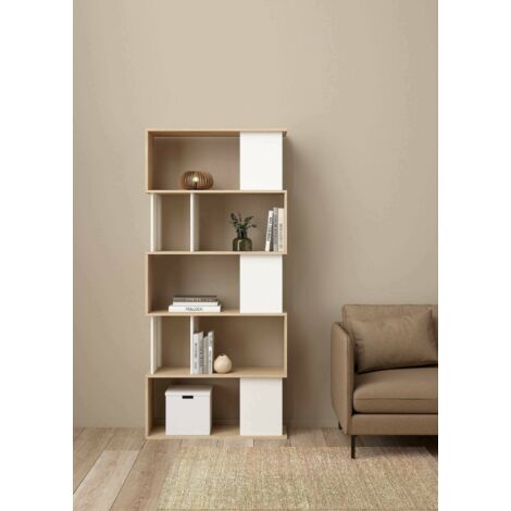 Dmora - Estante para libros Arg, Estante de oficina, Porta libros móvil, Biblioteca, 80x30 h174 cm, Roble y Blanco