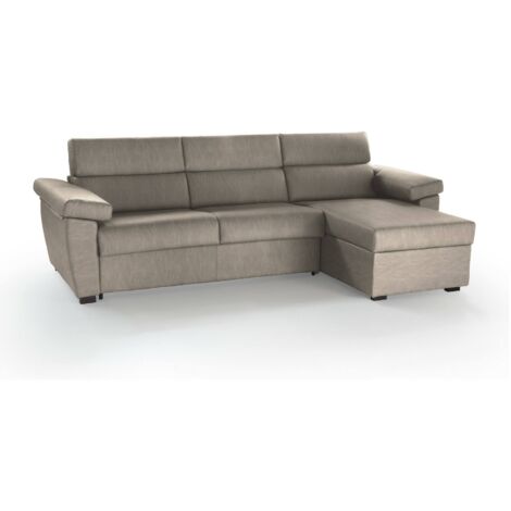 Dmora - Sofá cama con península Priverno, Sofá esquinero convertible para salón, acolchado, desenfundable, 100% Made in Italy, 285x160 h100 cm, Tórtola (1/5)