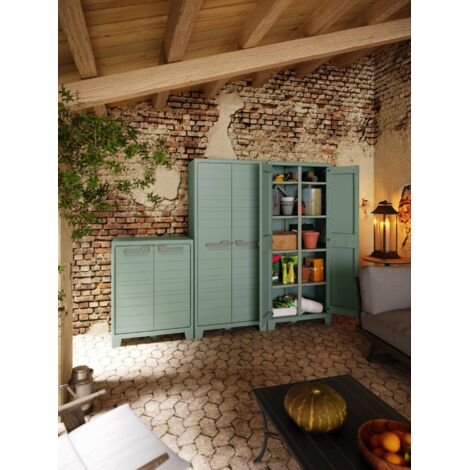 Dmora - Armario exterior Quesnel, Mueble para exteriores, Mueble de jardín multiusos, Made in Italy, 80x44 h100 cm, Gris y Verde