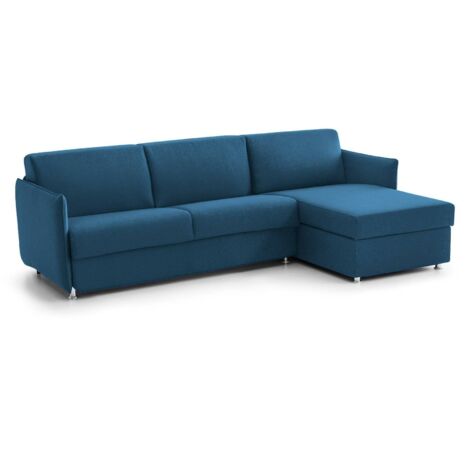 Dmora - Sofá cama con península Sumirago, Sofá esquinero transformable para salón, acolchado, desenfundable, calidad 100% Made in Italy, 260x160 h90 cm, Azul (1/5)