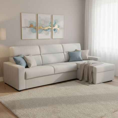 Dmora - Sofá cama con península Zosima, Sofá esquinero convertible para salón, acolchado, desenfundable, 100% Made in Italy, 280x160 h100 cm, Gris claro (1/5)
