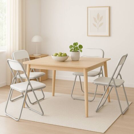 Dmora - Silla plegable Marbella, Juego de 4 sillas que ahorran espacio, Silla para invitados, Asiento para reuniones de cuero ecológico, 43x47h80 cm, Blanco